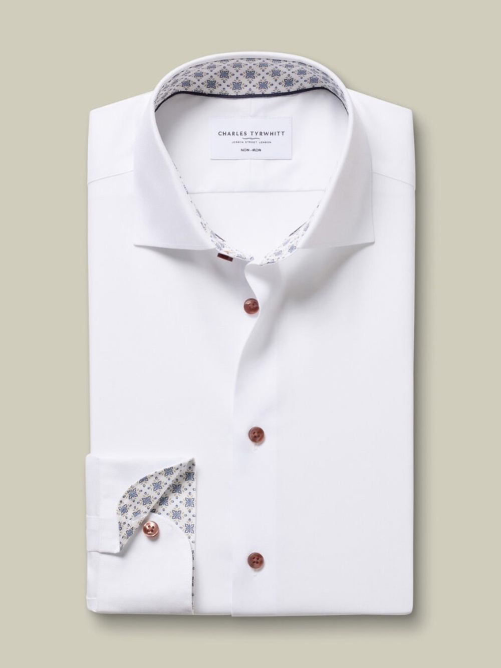 Non-Iron Stretch Printed Trim Shirt - White